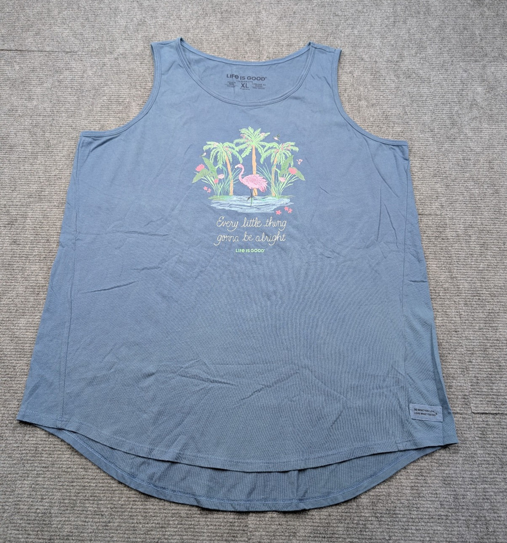 Life Is Good Tank Top Womens XL Crusher Lite Tropical Vacation Graphic Flamingo